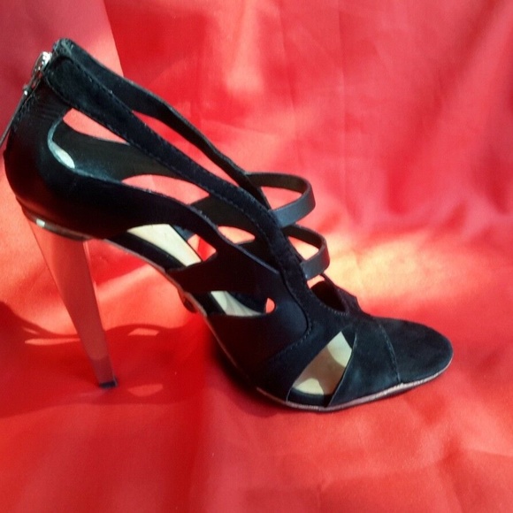 Black Leather Open Toe L.A.M.B. Shoes Size 8.5 - Picture 4 of 12